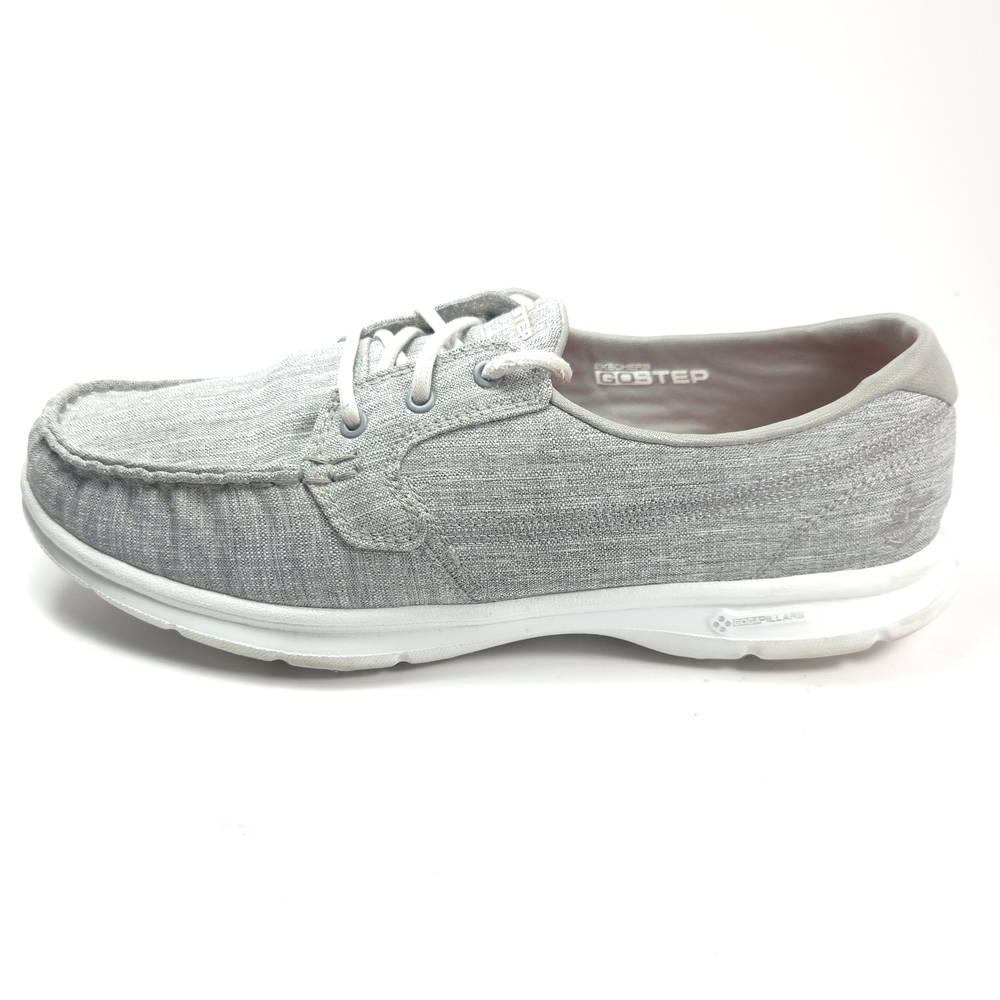 Skechers GO Step Lite – Boat Shoe Gray Knit Lace‑Up W 9.5